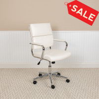 Flash Furniture BT-20595M-2-WH-GG Mid-Back White LeatherSoft Contemporary Panel Executive Swivel Office Chair
